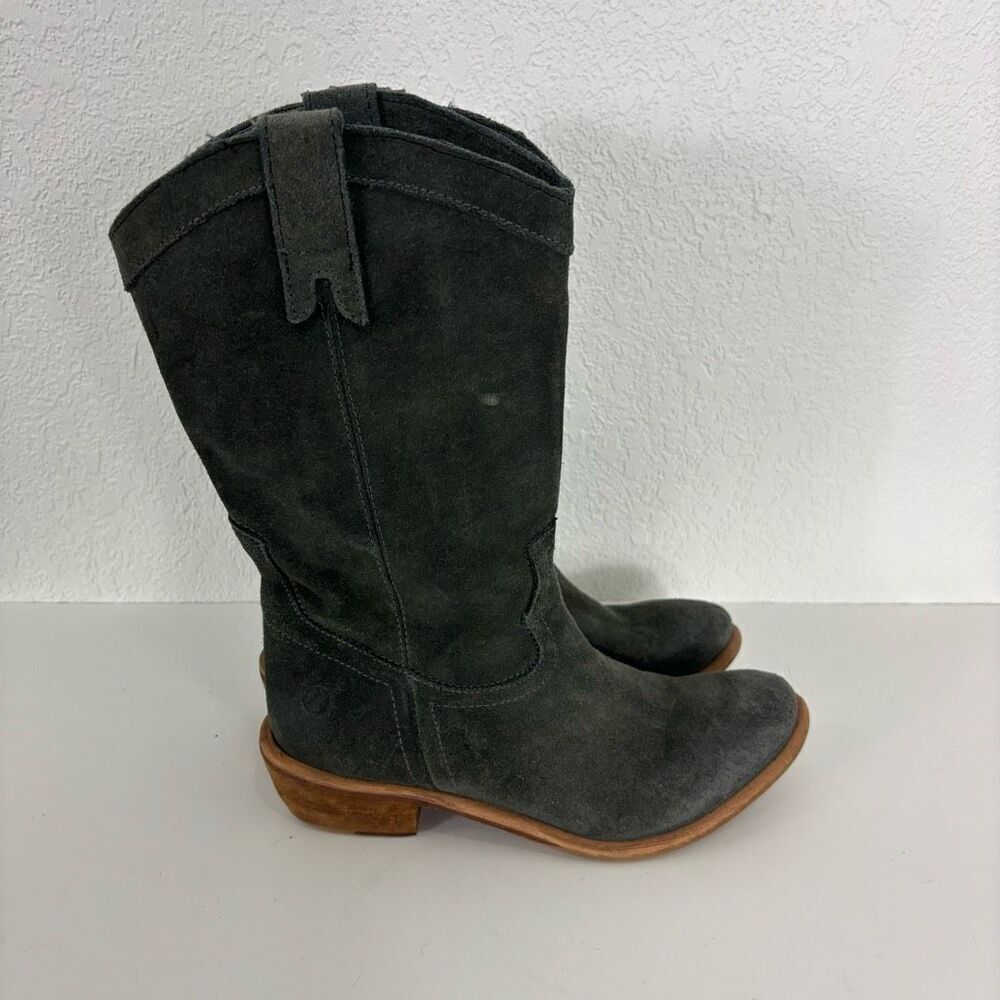 Bronx Grey Suede Tall Low Heel Western Pull On Boots - Picture 4 of 9
